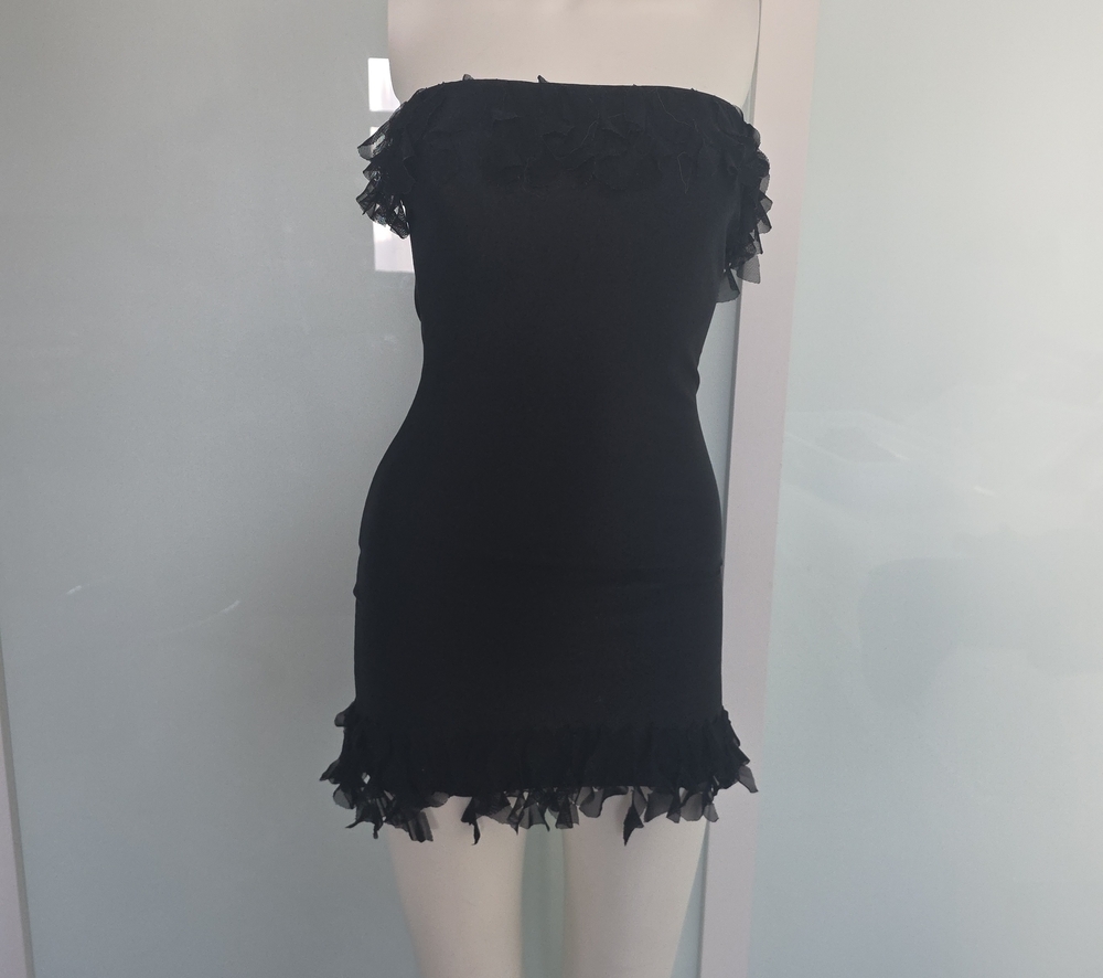 Black Off-Shoulder Ruffle Mini Dress